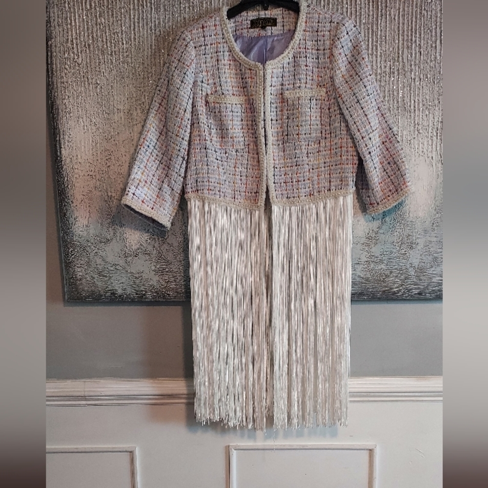 DONNA VINCI Tweed Fringe Blazer Jacket Sz-14